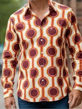 Dorothy Zudora 70’s Burning Sands Print Long Sleeve Button Up Shirt Medium